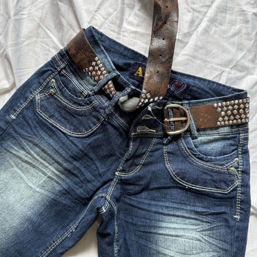 Studded Brown Leather Belt with Distressed Silver Buckle